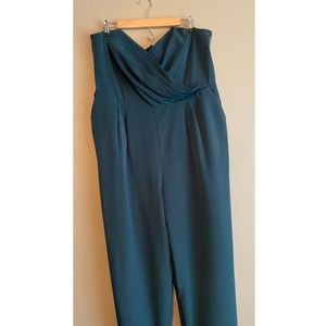 Draped strapless emerald green jumpsuit, Express, size 18